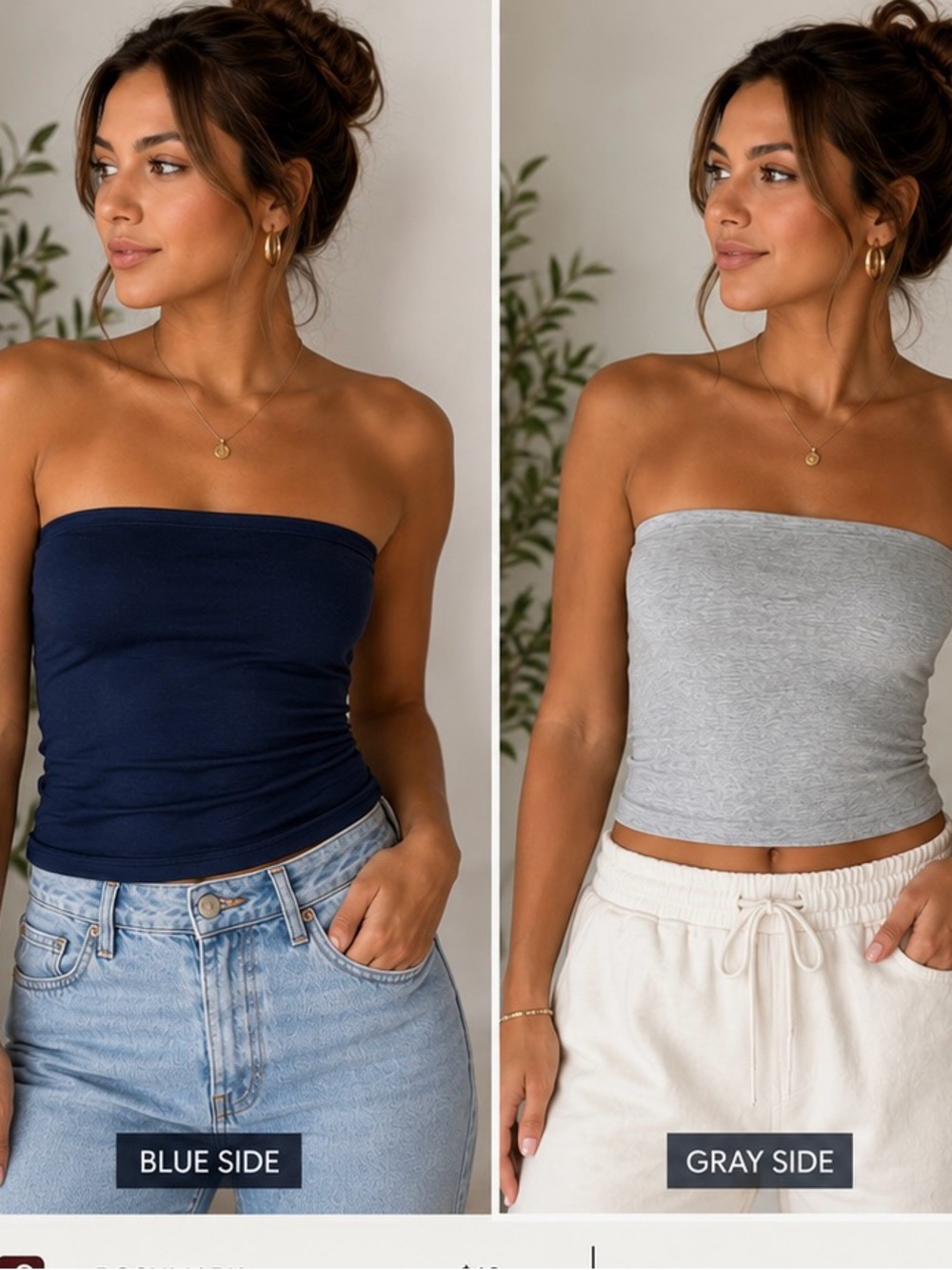 Tube Top Duo - Navy Blue & Light Gray Strapless Crop Top